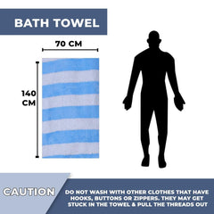 Mjn Microfiber Bath Towels Strip 310 Gsm | Extra Soft Plush & Quick Dry High Absorbency Large Size Towels For Bathing (Sky Blue line)