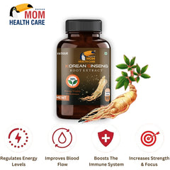 Mom Health Care Korean Ginseng For Men, Supports Brain Function, Help For Boosts Immunity, Relieves Stress For Muscles Pure & Organic | 90 Capsule 100gm 0.2lbs