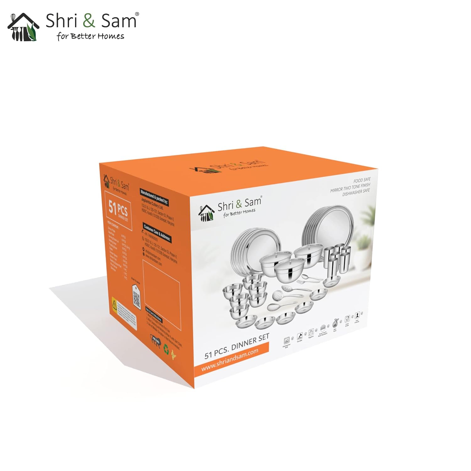 Stainless Steel Shagun Solid Dinner Set Of 51 Pcs, Silver | Easy To Clean - Dishwasher Safe Stainless Steel Shagun Solid Dinner Set Of 51 Pcs, Silver | Easy To Clean - Dishwasher Safe
