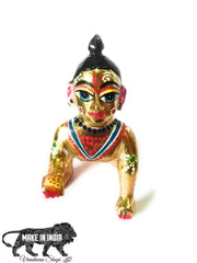 Laddu Gopal Ji Idol, Murari Mohan Idol, Golden, Brass Idol - 3 Inch, Golden Hand Painted Idol, Made In Vrindavan, Bal Gopal Ji | Home Décor, Laddoo Gopal Statue