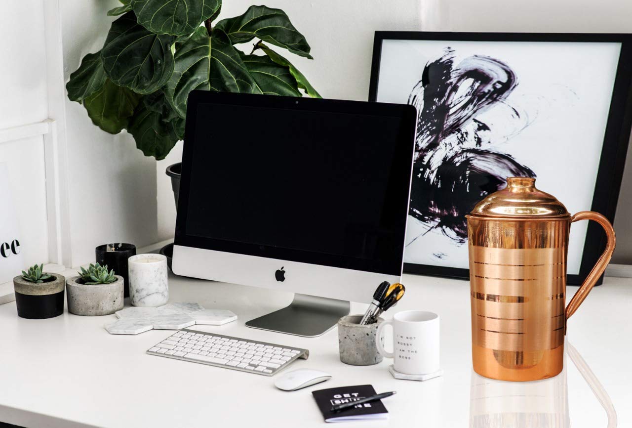 Stylish & Elegant Bedside Bedroom Copper Bottle Jar With Pure Copper & Joint Free, Capacity 1 Liter - Rustproof Stylish & Elegant Bedside Bedroom Copper Bottle Jar With Pure Copper & Joint Free, Capacity 1 Liter - Rustproof