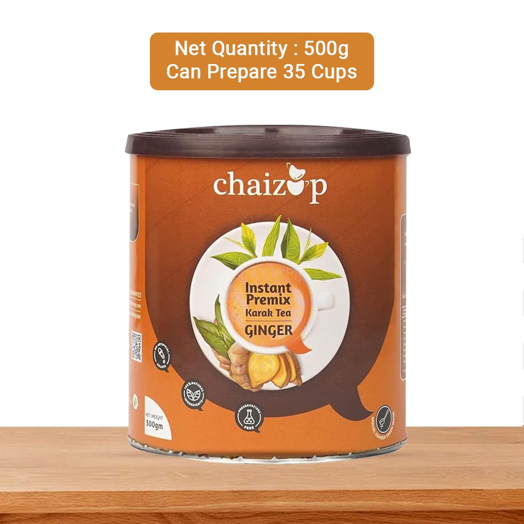 Chaizup Premium 1 Min Instant Ginger Tea Premix - 500gm Can, 17.6 Ounce | Just Add Hot Water - Assam Adrak Chai Powder | Low Caffeine, No Added Color - Home Like Tea Chaizup Premium 1 Min Instant Ginger Tea Premix - 500gm Can, 17.6 Ounce | Just Add Hot Water - Assam Adrak Chai Powder | Low Caffeine, No Added Color - Home Like Tea