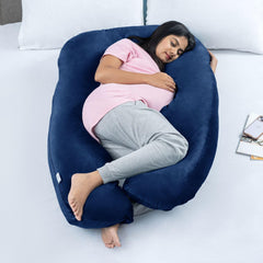 Pregnancy Pillow, U Shaped Pillow, Maternity Pillow For Sleeping - Dark Blue | Pillow For Pregnant Women, Velvet Cover | Full Body Support For Better Sleep, Pillow For Back Support