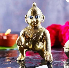 Ashtadhatu Laddu Gopal Idol, Thakur Ji, Bal Gopal, Gold, Brass, Size - No.3, Traditional Style, Handmade Idol, Janmashtami Special Statue, For Home Temple, All Occasion Statue