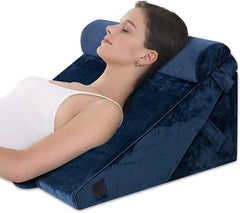High Density Bed Wedge Pillow, Head Rest Adjustable Wedge Cushion For Sleeping, Navy Blue | For Acid Reflux, Leg Support Pillow | For Back Support Cushion, Pregnancy Pillow, Multipurpose Use