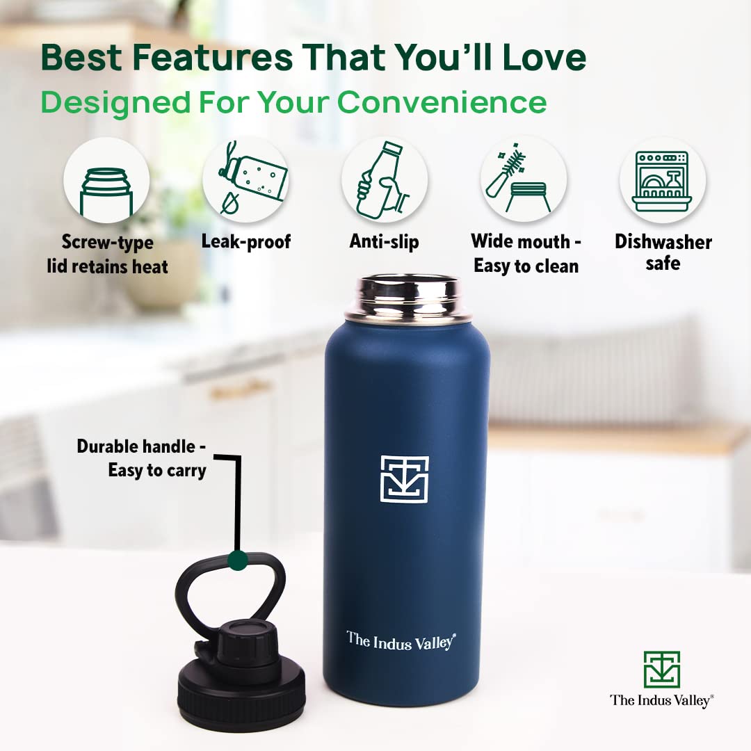 Pro-hydro Vacuum Insulated Stainless Steel Wide Mouth Bottle For School, College, Office With Handle - Blue, 1 Liter | 304 Grade SS, Double Walled, Hot & Cold Temperature, Leak Proof, BPA-free Pro-hydro Vacuum Insulated Stainless Steel Wide Mouth Bottle For School, College, Office With Handle - Blue, 1 Liter | 304 Grade SS, Double Walled, Hot & Cold Temperature, Leak Proof, BPA-free