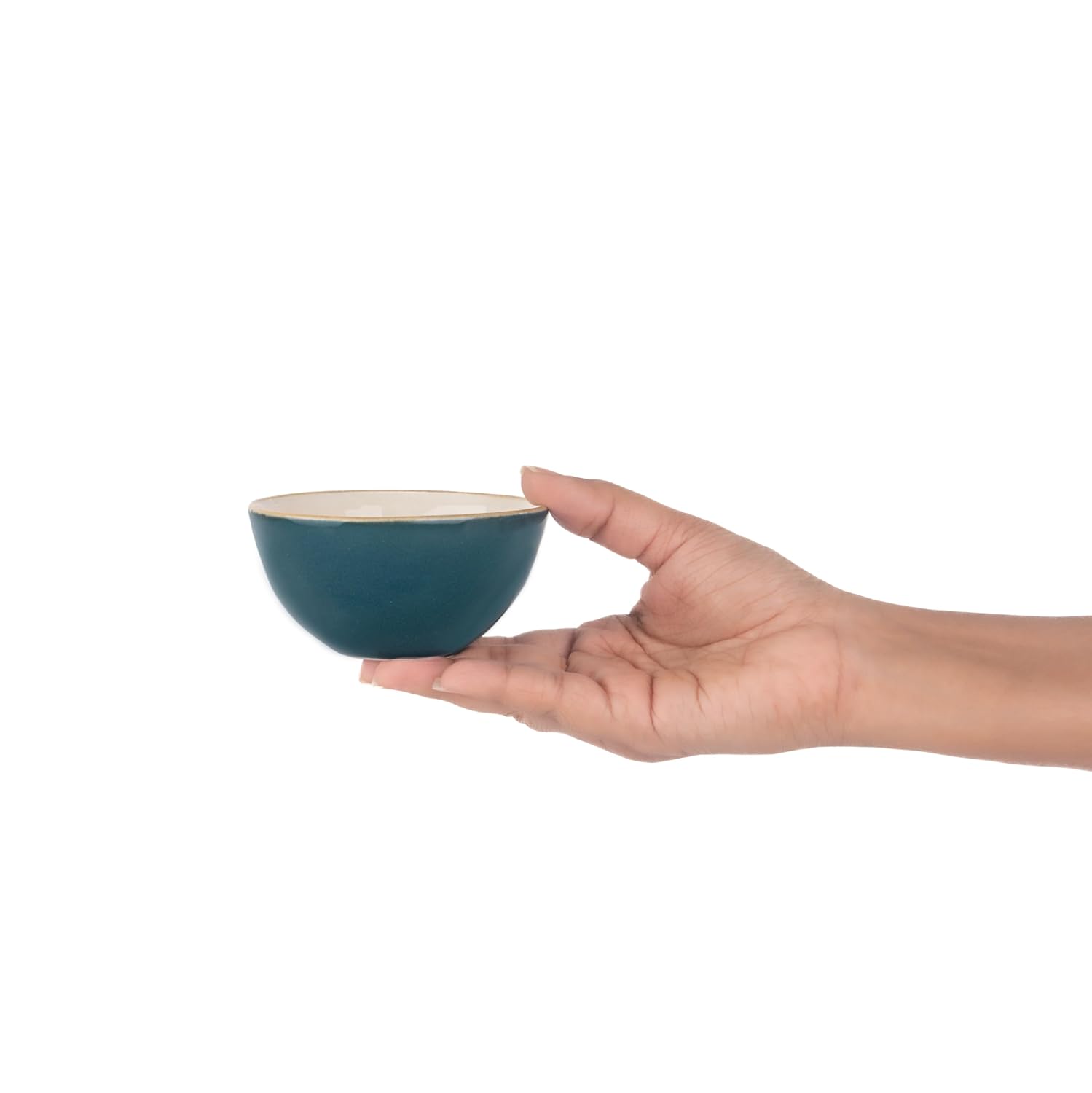 Ceramic Veg Bowls Set Of 6 For Dinner - 180ml Each, Teal Ivory | Katori Set With Glossy Finish - Stoneware Ceramic Bowls Set | Dessert Bowl Set - Durable & Microwave Safe Ceramic Veg Bowls Set Of 6 For Dinner - 180ml Each, Teal Ivory | Katori Set With Glossy Finish - Stoneware Ceramic Bowls Set | Dessert Bowl Set - Durable & Microwave Safe