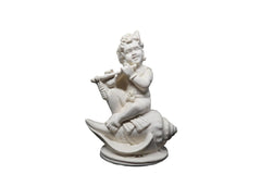 Handmade Marble Dust White Laddu Gopal Statue, Lord Krishna Murti, Marble, Idol, Good Quality For Festivals Like Diwali, Janmashtami | Gift Option, Occasion, Statue