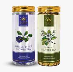 Syha Butterfly Pea Flower Tea + Jasmine Flower Tea - Pack Of 2 X 30gm, 1.05 Ounce Each | Supports Skin Health - Pure Dried Flower, Caffeine Free, Gluten Free