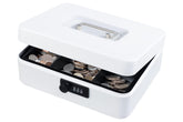 Large Cash Box With Combination Lock Safe Metal Money Box With Money Tray For Security Lock Box 9.84"X 7.87"X 3.54" Colour - White
