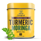 Blue Tea Curcumin Rich Turmeric Moringa Herbal Tea - 15 Pyramid Tea Bags In Reusable Tin Pack | Enhances Immune System - Caffeine Free, Gluten Free, Non-GMO