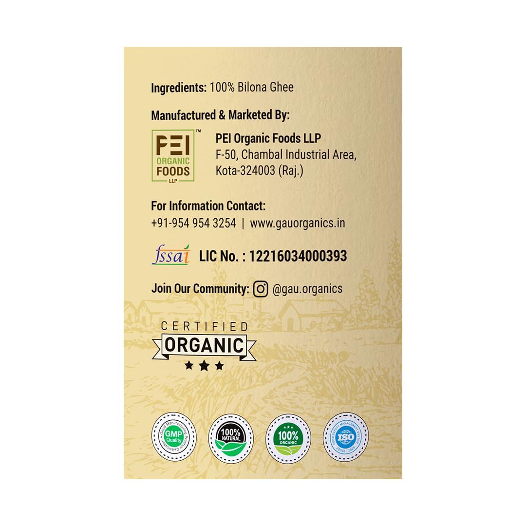 Pure A2 Desi Cow Ghee By Gau Organics | Natural Hand Made Curd Churned Desi Ghee Helps To Boost Immunity | (500ml) 16.9 Ounce | Jar Pack Pure A2 Desi Cow Ghee By Gau Organics | Natural Hand Made Curd Churned Desi Ghee Helps To Boost Immunity | (500ml) 16.9 Ounce | Jar Pack