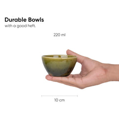 Ceramic Veg Bowls Set Of 6 For Dinner - 220ml Each, Mehndi Ombre | Katori Set - Ceramic Bowls Set | Dessert Bowl Set With Glossy Finish - Ice Cream Bowls
