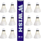 Wish W - 11 Duck Feather Badminton Shuttlecocks | White Pack Of 12 , Made For Tournaments & Trainings