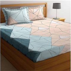 Premium Heavy King Size Bedsheet With 2 Frill Pillow Covers | 72 X 78 Inches, Pink & Sage Green | Double Bed, All-Around Elastic Fitted | Luxurious Comfort & Durability