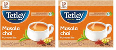 Tetley Masala Chai Flavored Tea - Pack Of 2 X 50 Tea Bags | Environment Friendly Tea Bags, Biodegradable - Caffeine Free, Plastic Free