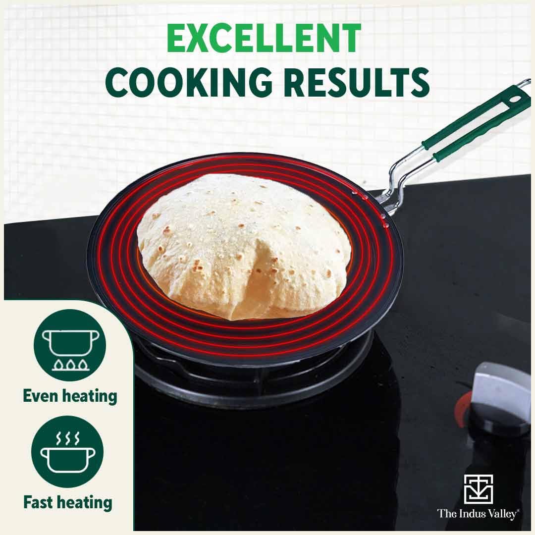 Pre-Seasoned Black Iron Concave Tawa For Dosa, Chapathi With Silicone Grip - 25.5cm, 10 Inch, 0.8 Kg | Gas Compatible, 100% Pure & Toxin-Free, No Chemical Coating Pre-Seasoned Black Iron Concave Tawa For Dosa, Chapathi With Silicone Grip - 25.5cm, 10 Inch, 0.8 Kg | Gas Compatible, 100% Pure & Toxin-Free, No Chemical Coating