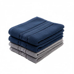 Akiko Home 100% Cotton Essential Series Hand Towels 800 Gsm | Soft, Absorbent & Durable, Cotton Hand Towel For Bathroom Use, Gentle On Skin- Pack Of 4 (Navy & Grey)