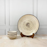 Iris Beige Handcrafted Ceramic Dinner Set - 3 Pieces | 1 Dinner Plate + 2 Katori Bowls, 180ml Each Dinnerware Set | Serving For 1, Microwave Safe & Dishwasher Safe