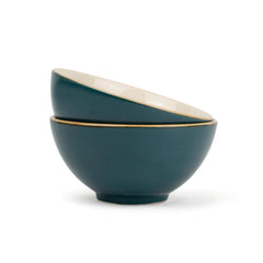 Ceramic Cereal Bowl Set Of 2 Pieces - 15cm, Teal Ivory, 600ml Each | Glossy Finish - Stoneware Ceramic Serving Bowls | Cereal Bowl - Maggi Bowl - Ceramic Bowl | Microwave Safe