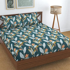 Glace Cotton Double Bedsheet For King Size With 2 Pillow Covers - 90 X 100 Inches, Green | Long-Lasting & Durable | All-Season Comfort