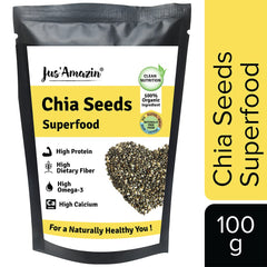 Jus' Amazin Organic Chia Seeds Raw, High Fiber, Diet Food Boosts Immunity High Protein & Calcium Chia Seeds For Weight Loss Good For Heart Health, Omega-3 | 100gm 0.2lbs