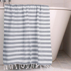 Homadorn 100% Cotton Striped Fouta Bath Towels 1400 Gsm | Soft Quick Dry & Absorbent Hand-Knotted Tassels | Turkish Hamam Towel (Grey- White)- Pack Of 4