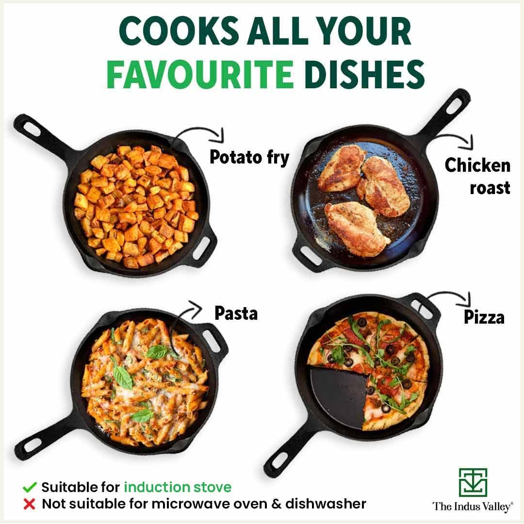 Super Smooth Black Cast Iron Cookware Set - Fry Pan 24.8cm + Kadai 26.1cm | Pack Of 2 - Nonstick Pre-Seasoned Cookware, 100% Pure & Toxin-Free, No Chemical Coating Super Smooth Black Cast Iron Cookware Set - Fry Pan 24.8cm + Kadai 26.1cm | Pack Of 2 - Nonstick Pre-Seasoned Cookware, 100% Pure & Toxin-Free, No Chemical Coating