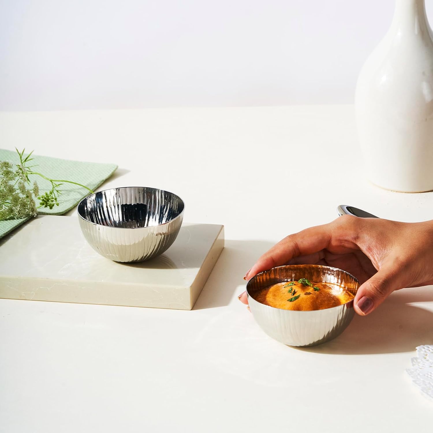 Chrome Stainless Steel Katori Set Of 1 - 125ml, Hammering Series | Corporate Gifting For Diwali - Mirror Polish Premium Bowls Wati | Serve Ware, Dinnerware & Tableware - Hammered Pattern Chrome Stainless Steel Katori Set Of 1 - 125ml, Hammering Series | Corporate Gifting For Diwali - Mirror Polish Premium Bowls Wati | Serve Ware, Dinnerware & Tableware - Hammered Pattern