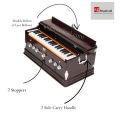 Harmonium With Bag - 39 Keys, Double Reed (Bass Male), Double-Bellow, 7 Stoppers, 3 1/4 Octave | Easy To Pump, Tuning 440 Standard Pitch