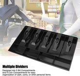 Abs Plastic Cash Drawer, 5 Cash & 4 Coin Organizer For Supermarket, Plastic, 40 X 3.5 X 24.4 Cm, Colour - Black, Special Feature - Waterproof