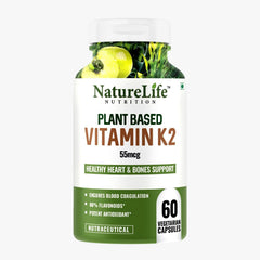 Naturelife Organics Plant - Based Vitamin K2 Supplement Supports Stronger Bone & Heart Health | 60 Veg Capsules , 100gm 0.2lbs