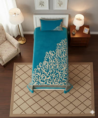 Floral Velvet Bedsheet For Single Bed With 1 Pillow Cover-60 X 90 Inches, Aqua & Beige | Bedsheet Provides A Soft & Comfortable Feel To Your Skin