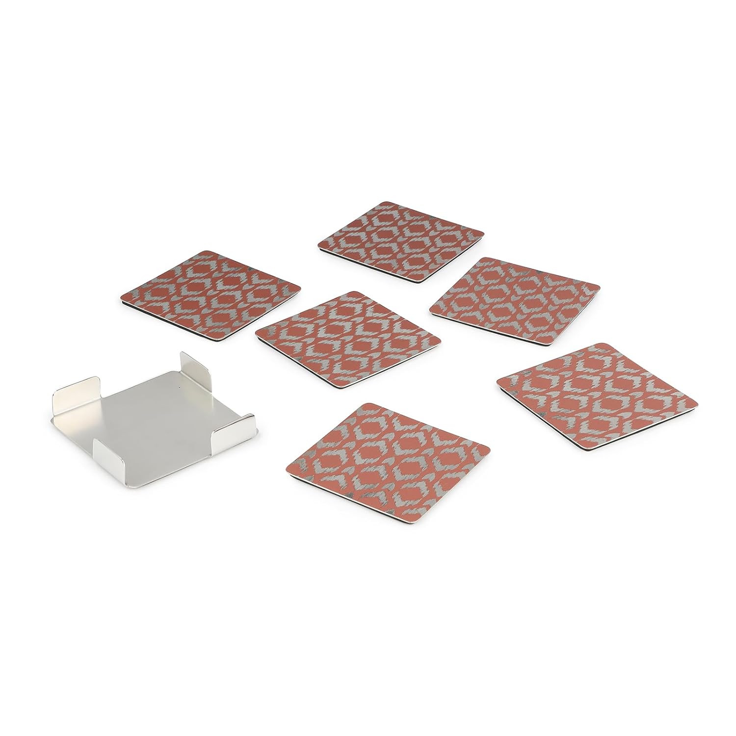 Stainless Steel Designer Square Coaster Pack Of 6 - Pink, Ikat Series | Corporate Gifting For Diwali - Drink Glass Holder For Home, Counters Kitchen | Serve Ware, Dinnerware & Tableware Stainless Steel Designer Square Coaster Pack Of 6 - Pink, Ikat Series | Corporate Gifting For Diwali - Drink Glass Holder For Home, Counters Kitchen | Serve Ware, Dinnerware & Tableware
