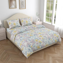 Bedsheet Double Bed For Queen Size - 100 X 90 Inches 2 Pillow Cover, Lily & White | Ideal For Everyday Use | Soft, Skin-Friendly & Durable Cotton Fabric