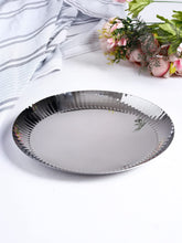 Silver Stainless Steel Serving Platter - Large, Rhythm Garden Series | Ribbed Pattern Pattern - Multipurpose Serving Tray For Sweets, Dry Fruits & Other Snacks | Serve Ware, Dinnerware & Tableware