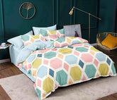 1 Flat Bedsheet For King Size With 2 Pillow Cover + Comforter - 90 X 100 Inch, Multicolor | Super Soft Glace Cotton - 4 Pcs Bedding Set | Perfect Gifts Set Wedding, Anniversary