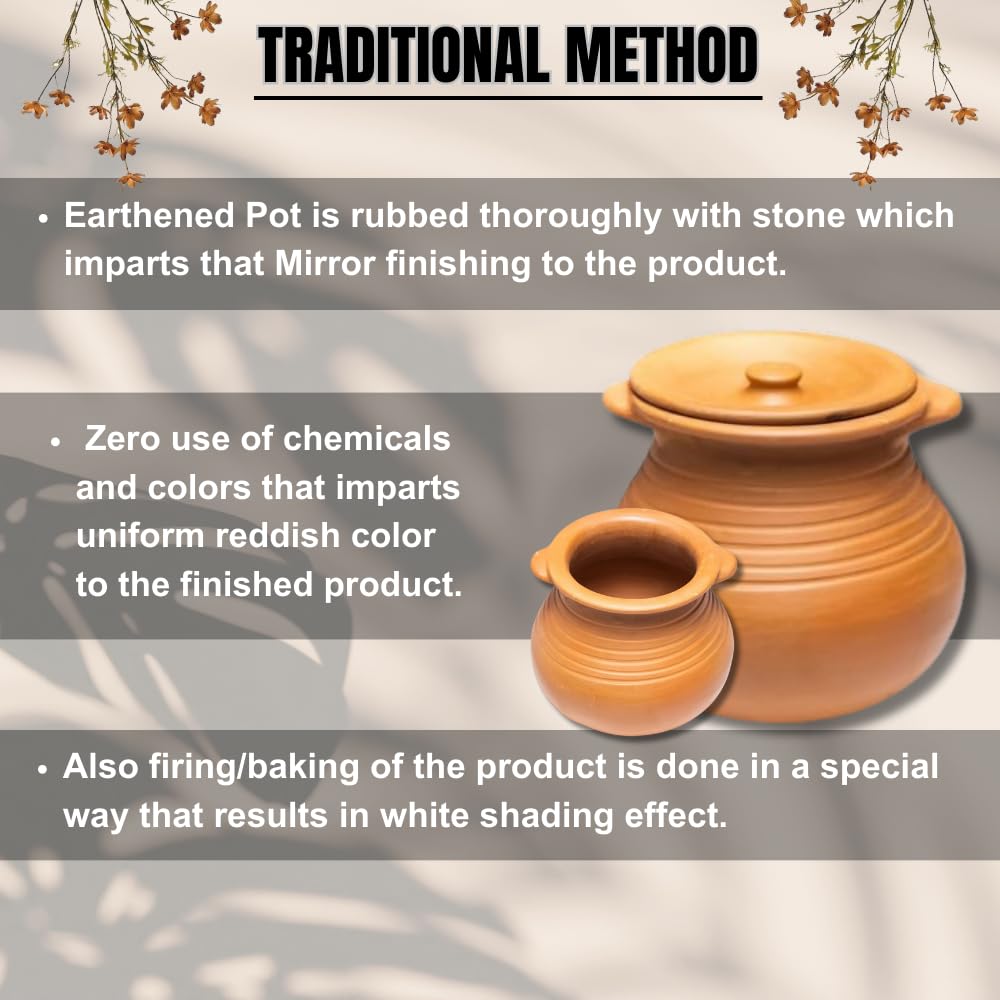 Unglazed Earthen Dahi Handi With Lid 2.5 Liters - Red-Ochre (Gerua) | Curd Pot - Biryani Handi - Clay Pot With Lid | Also For Serving With Lid Unglazed Earthen Dahi Handi With Lid 2.5 Liters - Red-Ochre (Gerua) | Curd Pot - Biryani Handi - Clay Pot With Lid | Also For Serving With Lid