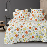 Microfiber Double Bedsheet King Size With 2 Large Size Pillow Covers | Size 108x108+9 Inches, White & Orange | Perfect For Daily Use, All-Season Use Or Gifting Bedsheet