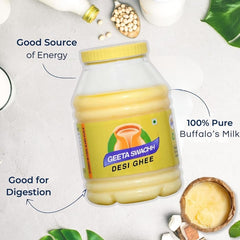 Organic Buffalo Desi Ghee By Geeta Swachh | Natural & Healthy Curd-Churned Desi Ghee Good For Sweets | (5 Litre) 169.0 Ounce | Jar Pack