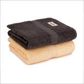 Bathriene 100% Bamboo Large Size Bath Towel 1200 Gsm | Luxury Bath Towel Highly Absorbent, Ultra Soft & Anti Microbial (Midnight Grey & Sunrise Yellow) - Pack Of 2