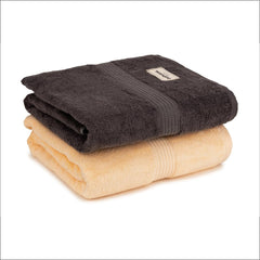 Bathriene 100% Bamboo Large Size Bath Towel 1200 Gsm | Luxury Bath Towel Highly Absorbent, Ultra Soft & Anti Microbial (Midnight Grey & Sunrise Yellow) - Pack Of 2