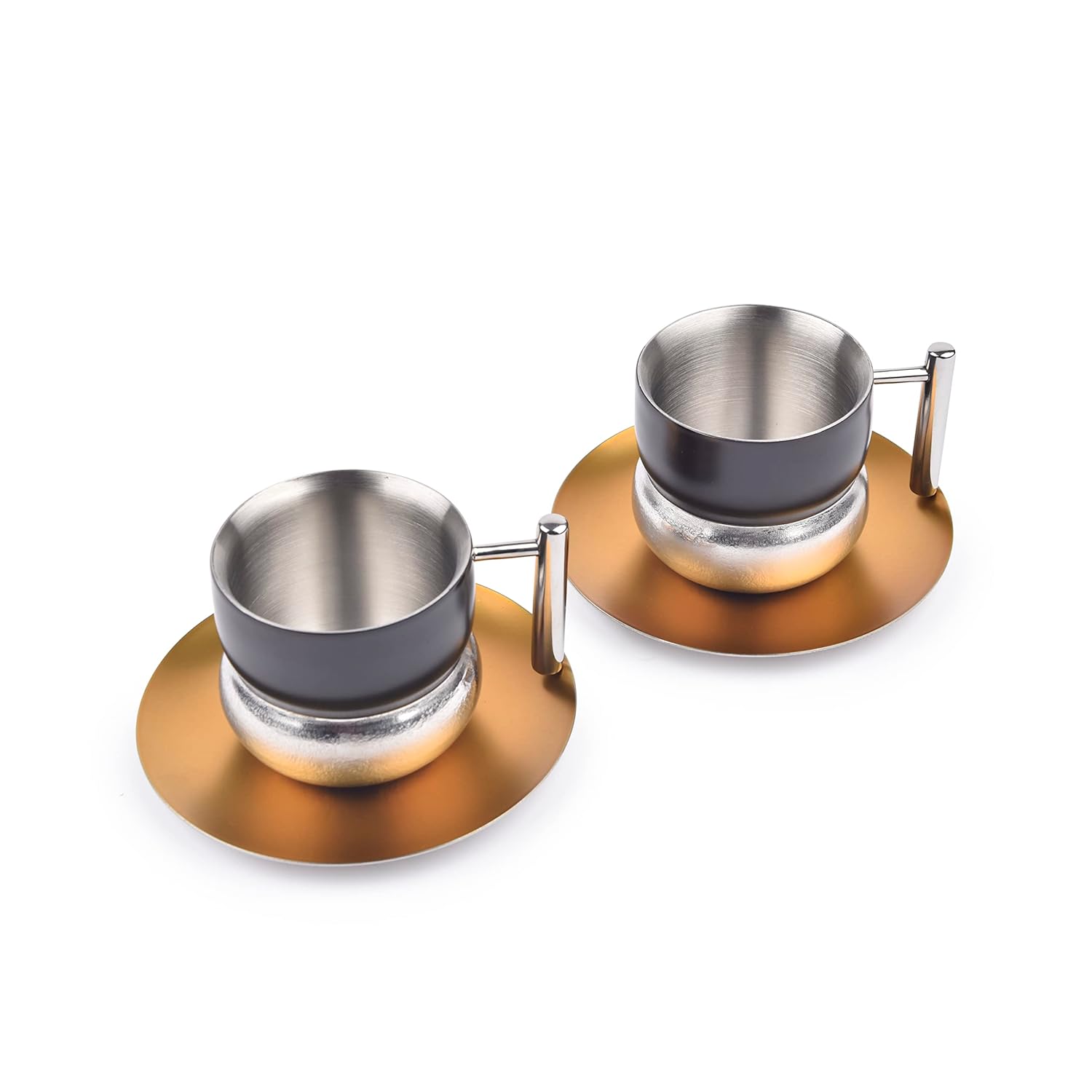 Designer Stainless Steel Fluted Cup & Saucer Set Of 2, Multicolor - Large, Fluted Series | Double Walled Cup - Unbreakable Cups For Tea Mugs With Saucer | Premium Serve Ware, Dinnerware & Tableware Designer Stainless Steel Fluted Cup & Saucer Set Of 2, Multicolor - Large, Fluted Series | Double Walled Cup - Unbreakable Cups For Tea Mugs With Saucer | Premium Serve Ware, Dinnerware & Tableware