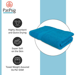 Patpug 100% Indian Ultra Soft Cotton 500 Gsm Highly Absorbent, Fade Resistant, Quick Drying Large Bath Towel (Turquoise Blue)
