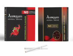 Aarogyam Herbals Pack Of 2 Flavours 100% Tobacco & Nicotine Free Cigarette For Relieve Stress & Mood Enhance Product Sweet Supari, Watermelon - 10 Sticks X 2 Packets