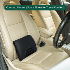 Memory Foam Pillow, Travel Lumbar Back Support Chair Cushion Pillow, Black - 11 L X 9 W X 2 H Inch | For Car, Airplane, Long Drive - Soft Pillow, Washable Outer Cover, Comfortable Pillow