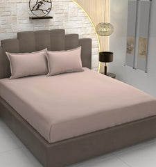 Plain Cotton King Size Elastic Fitted Bedsheet With 2 Pillow Covers - 72 X 78 Inches, Nude Pink | Ideal For Home Bedrooms, Hotel Rooms, Guest Bedsheet