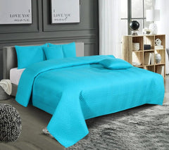 Luxurious Bedsheet For Double Bed With 2 Pillow Cover + 2 Cushion Cover - 90 X 100 Inches, Aqua | All Weather 5 Pcs Glace Cotton Ultrasonic TC - 280