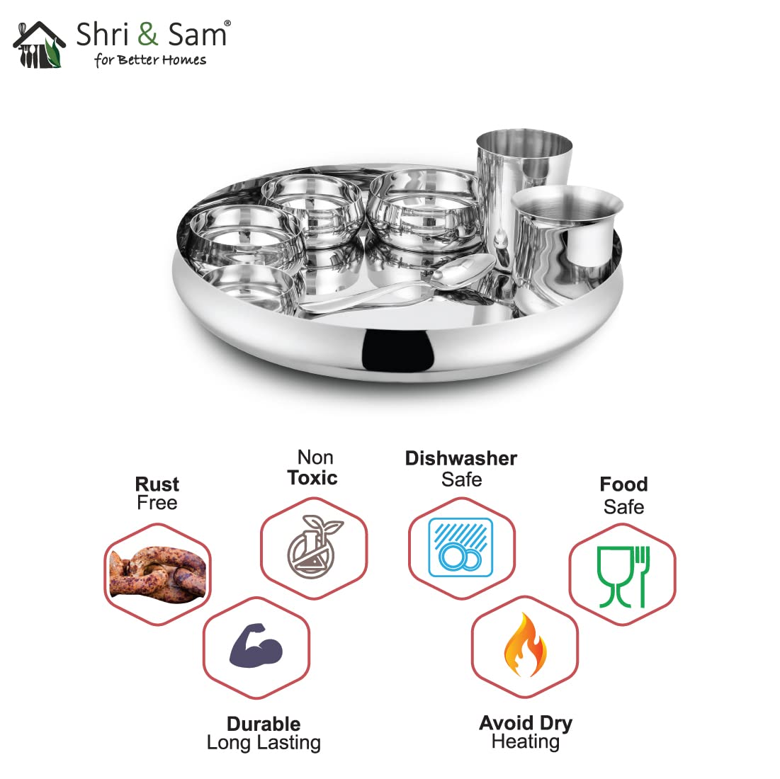 Stainless Steel Belly Thali Set Of 8 Pieces, Silver | 1 Thali+ 1 Big Bowl+ 2 Small Bowl+ 1 Chutney Bowl+ 1 Glass+ 1 Dabra+ 1 Dessert Spoon Stainless Steel Belly Thali Set Of 8 Pieces, Silver | 1 Thali+ 1 Big Bowl+ 2 Small Bowl+ 1 Chutney Bowl+ 1 Glass+ 1 Dabra+ 1 Dessert Spoon
