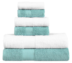 Fash Home International Micro Twist 2 Bath +2 Hand + 2 Face Towel 1200 Gsm | Pack Of 6 (Denim Blue & Snow White)